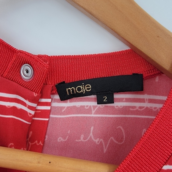 Maje Womens Medium Red White Stripe Split Back Star Snap Long Sleeve Blouse - Picture 7 of 16